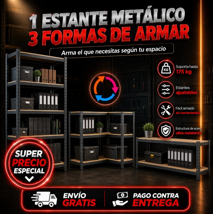 WOW💥 SOLO $189.990🗄️ ORGANIZA TODO DE UNA VEZ POR TODAS Estantería Metálica de Acero · 5 Niveles Ajustables · 175 kg de Capacidad · Sin Herramientas