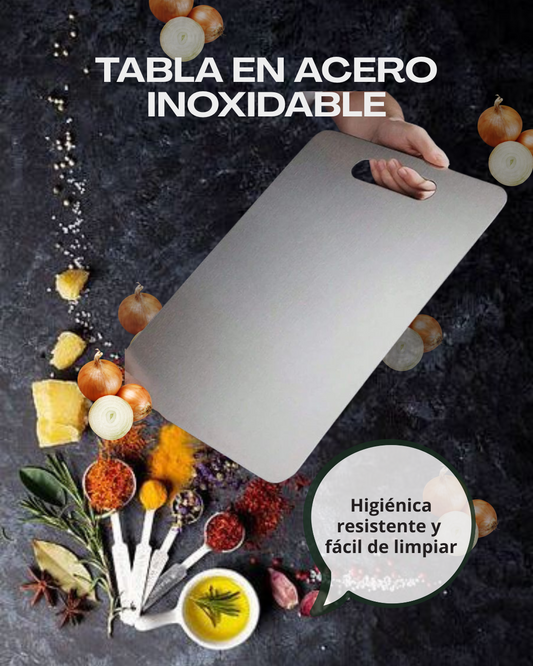 🧼 Tabla Antibacterial InoxPro™ 100% acero inoxidable – Resistente, higiénica y fácil de limpiar.
