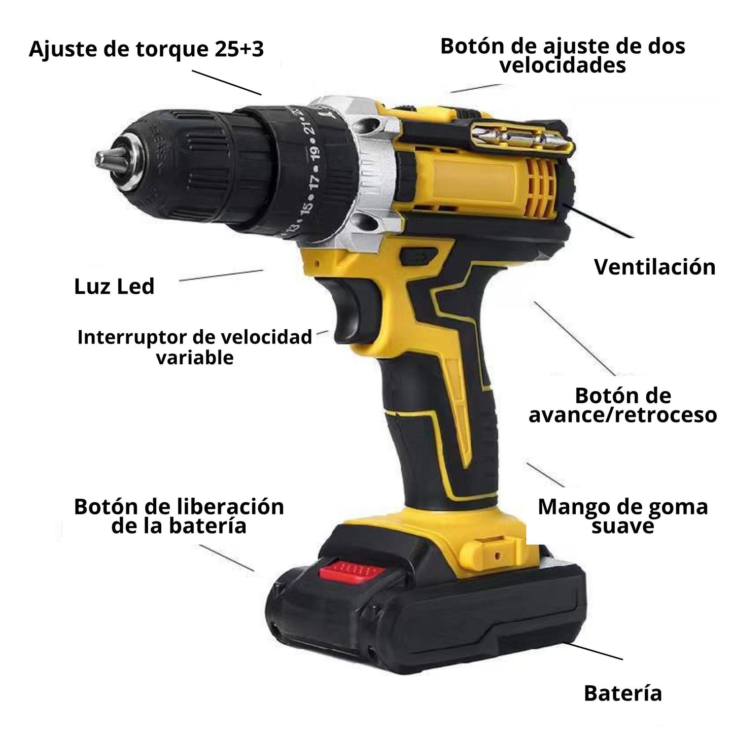 WOW 🔥 SOLO POR $169.990💥🔧 Taladro 48V con Mandril Metálico + 🔋 2 baterías +⚡ Cargador +  🧰 19 brocas y puntas + Maletín Rígido + 90 Días de Garantía