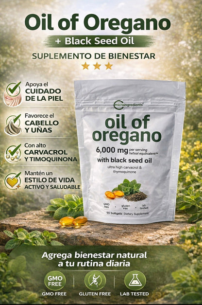 WOW💥 90 Capsulas solo en $89.900🌿 Aceite de Orégano en Cápsulas · Suplemento Natural Diario 💊 90 Cápsulas Blandas · 6.000mg por porción · Orégano + Semilla Negra Para tu rutina de bienestar natural — IMPORTADO DE USA