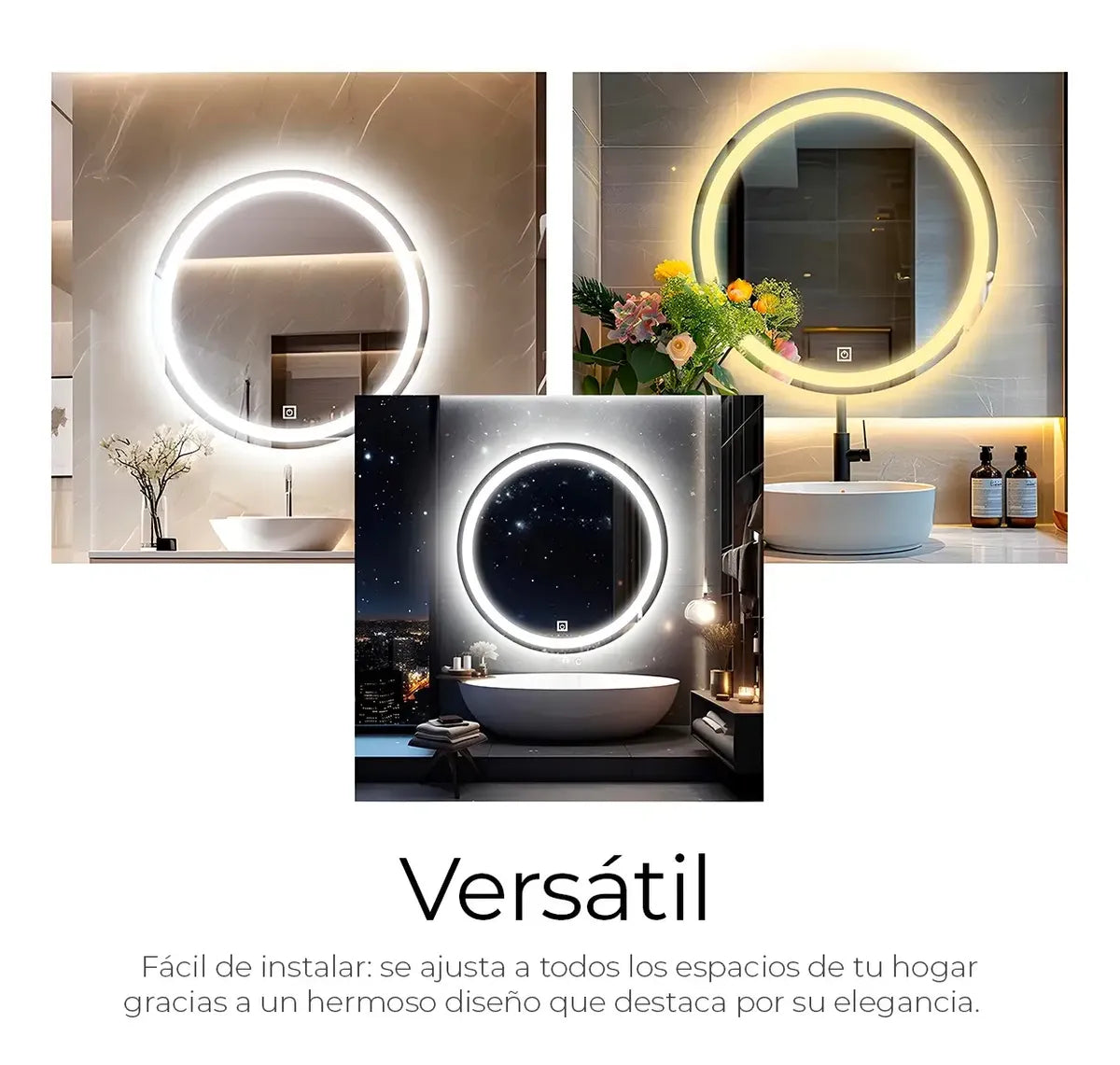 Espejo 70cm Con Luz Led 3 Tonos