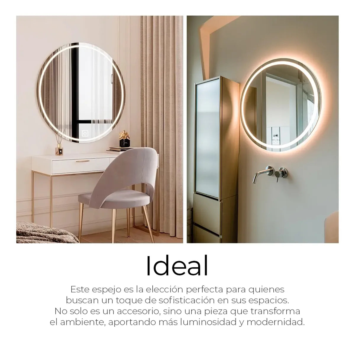 Espejo 70cm Con Luz Led 3 Tonos