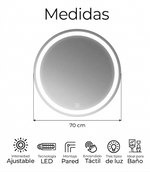 Espejo 70cm Con Luz Led 3 Tonos