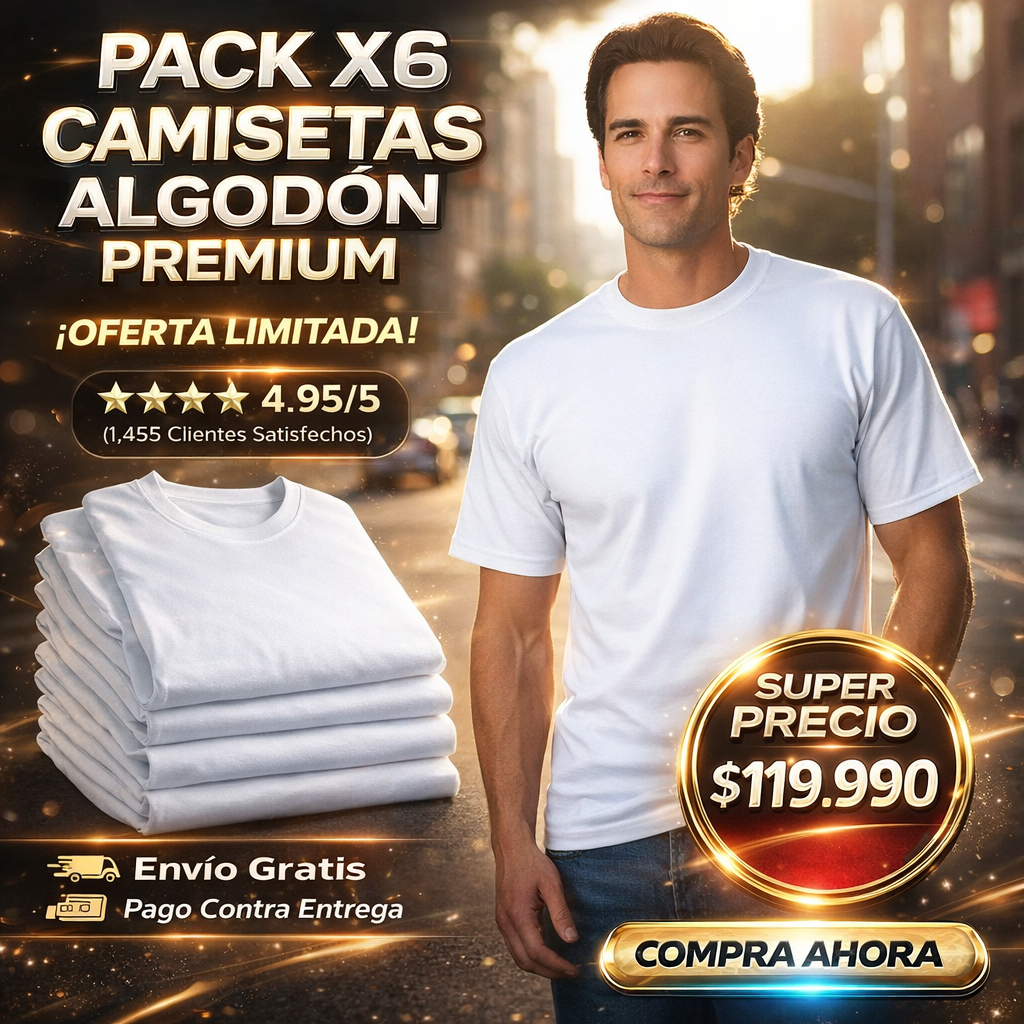 💥WOW SOLO $119.990 PACK X6 CAMISETAS PREMIUM SURTIDAS DE ALGODÓN UNISEX 👕🔥