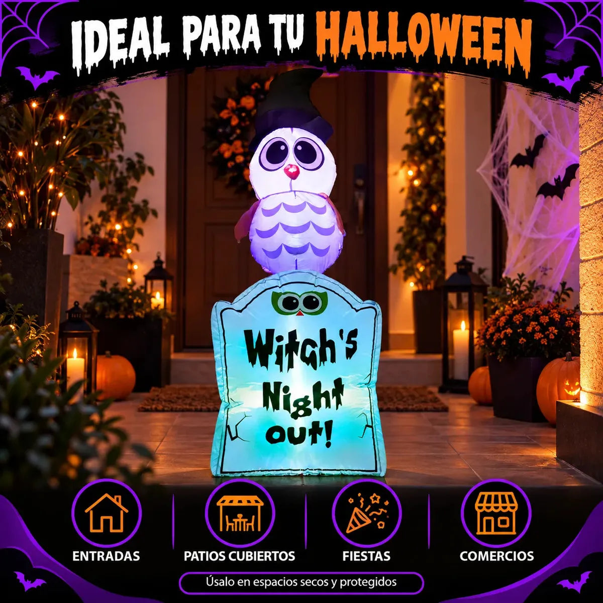 👻✨ ¡Halloween Comienza en tu Entrada! 🦉 Inflable con Tumba y LED