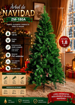 🎄 Árbol de Navidad ZM-180A de 1,8 m – 741 Puntas