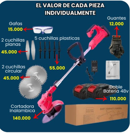 ⚡ Kit Premium Guadaña Portátil 🌾 con 2 Baterías + Cuchillas + Protección