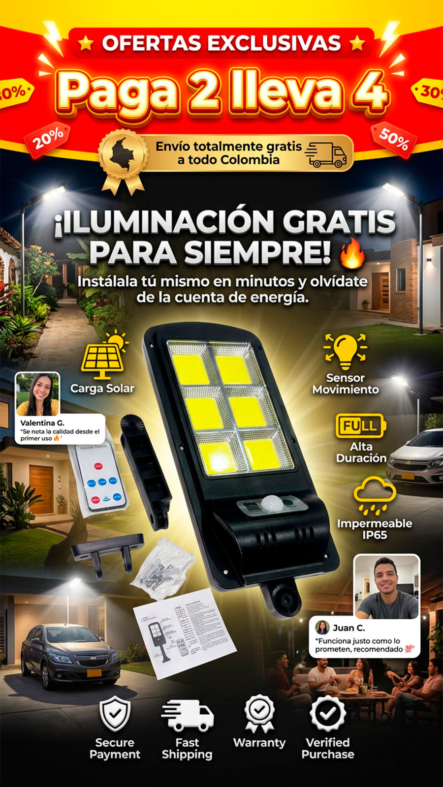 🔥☀️ COMBO x4 LÁMPARAS SOLARES — ¡A UN PRECIO DE LOCURA! 😱💡