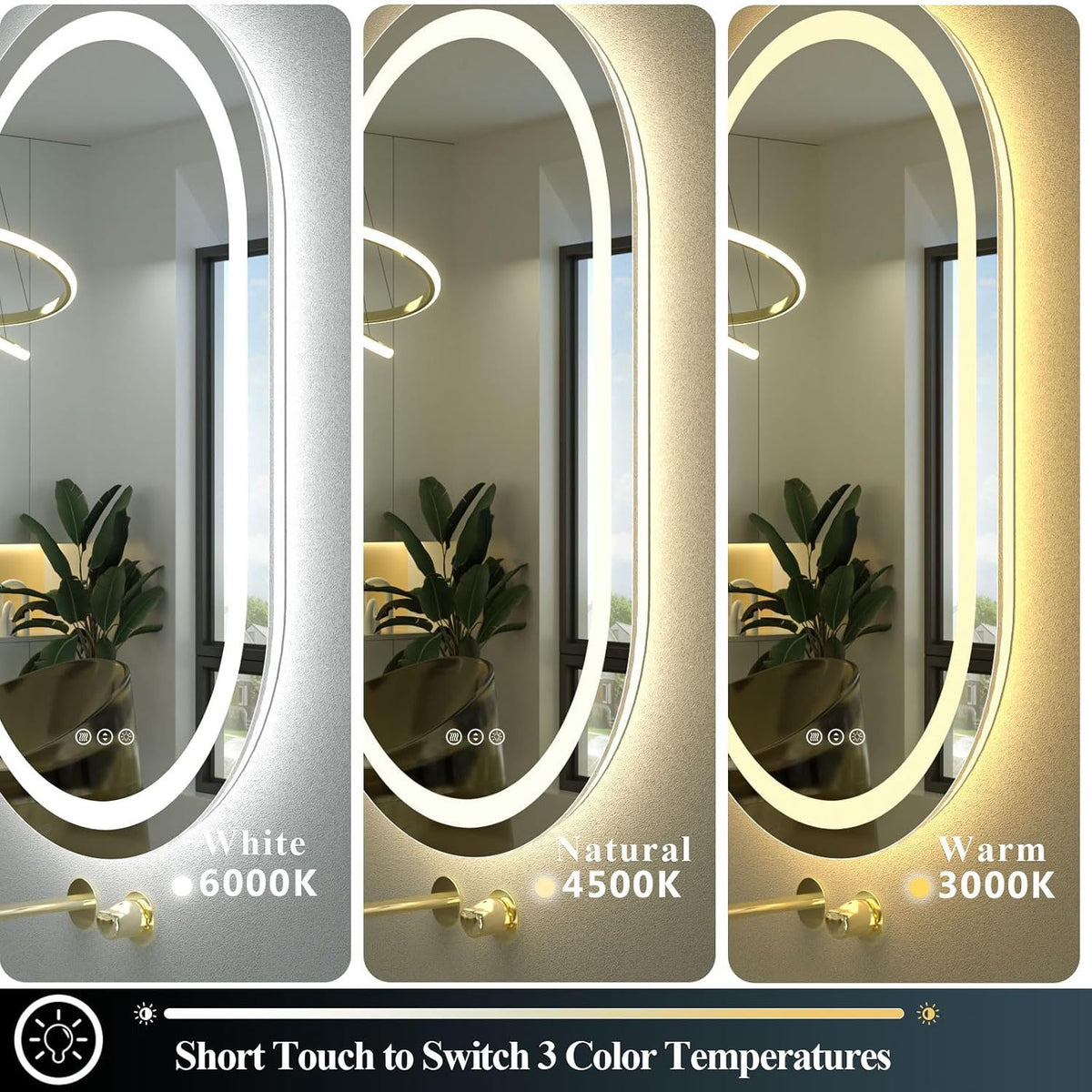 Espejo Ovalado Luz Led 3 Tonos Dimerizab