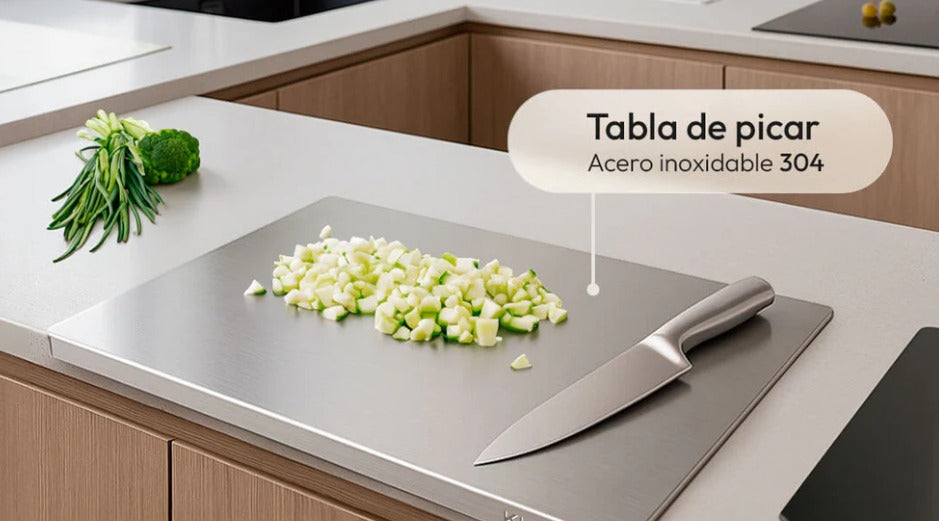 🧼 Tabla Antibacterial InoxPro™ 100% acero inoxidable – Resistente, higiénica y fácil de limpiar.
