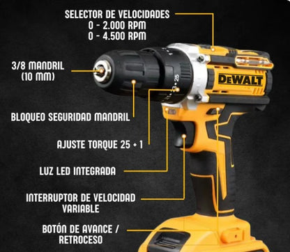 WOW 🔥 SOLO POR $164.990💥🔧 Taladro 48V con Mandril de 3/8p + 🔋 2 baterías +⚡ Cargador +  🎁 Con 24 Pzs de regalo + Maletín Rígido