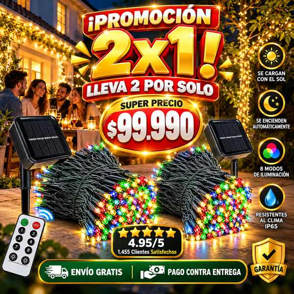 ☀️✨ Luces Solares LED Decorativas 2X1 | 🎛️ Control Remoto | 💡 8 Modos de Iluminación | 🌙 Encendido Automático | 🔋 Batería Recargable 1200mAh | 🌧️ IP65 Resistentes al Clima | 🎄 Ideales para Jardín, Terraza y Navidad