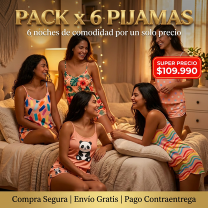 💥WOW SOLO $109.990😴 Pack x 6 Pijamas Mujer Sublimadas — 😴/ Talla Única S a L · 🌈 6 Diseños Surtidos