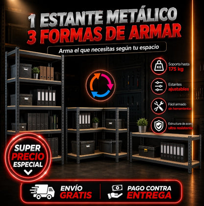 WOW💥 SOLO $189.990🗄️ ORGANIZA TODO DE UNA VEZ POR TODAS Estantería Metálica de Acero · 5 Niveles Ajustables · 175 kg de Capacidad · Sin Herramientas