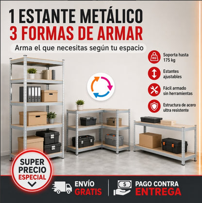 WOW💥 SOLO $189.990🗄️ ORGANIZA TODO DE UNA VEZ POR TODAS Estantería Metálica de Acero · 5 Niveles Ajustables · 175 kg de Capacidad · Sin Herramientas