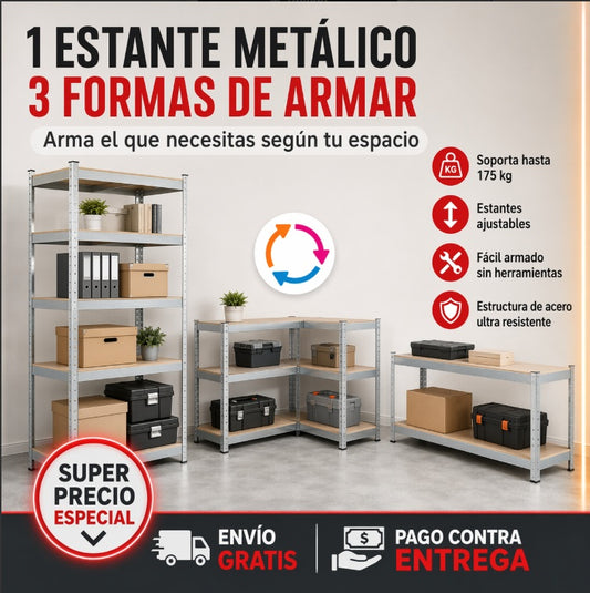 WOW💥 SOLO $189.990🗄️ ORGANIZA TODO DE UNA VEZ POR TODAS Estantería Metálica de Acero · 5 Niveles Ajustables · 175 kg de Capacidad · Sin Herramientas