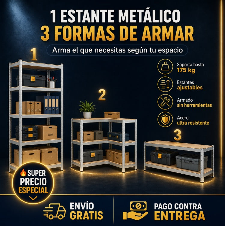 WOW💥 SOLO $189.990🗄️ ORGANIZA TODO DE UNA VEZ POR TODAS Estantería Metálica de Acero · 5 Niveles Ajustables · 175 kg de Capacidad · Sin Herramientas