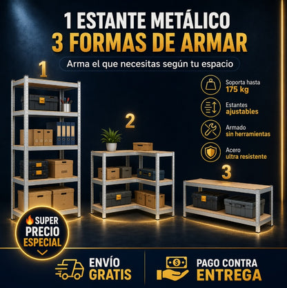 WOW💥 SOLO $189.990🗄️ ORGANIZA TODO DE UNA VEZ POR TODAS Estantería Metálica de Acero · 5 Niveles Ajustables · 175 kg de Capacidad · Sin Herramientas