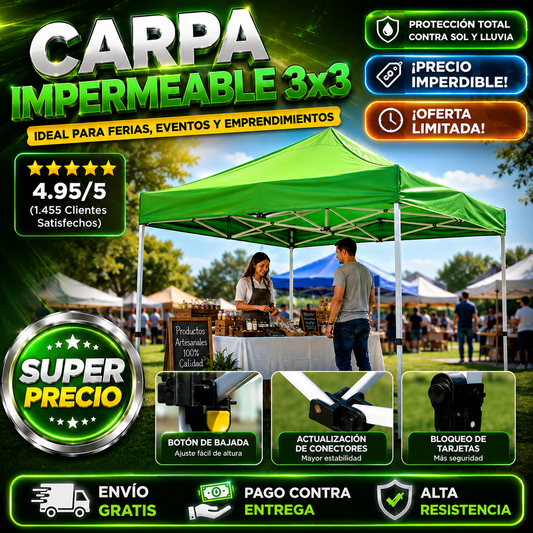⛺ CARPAPRO™ — CARPA TOLDO IMPERMEABLE 3X3💥REMATE SOLO $309.990💯
