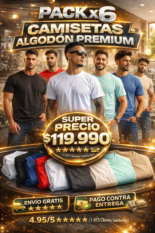 💥WOW SOLO $119.990 PACK X6 CAMISETAS PREMIUM SURTIDAS DE ALGODÓN UNISEX 👕🔥