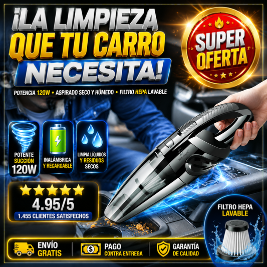 ✨🐾 Aspiradora Portátil 120W para Carro — Elimina Pelos, Polvo y Migas