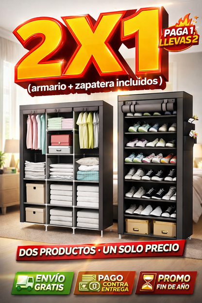 SOLO POR  HOY $169.990🔥 “Adiós al desorden: ARMARIO 3 CUERPOS +ZAPATERA 9 Niveles — ¡Stock limitado!”
