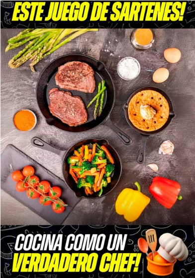 🍳♾️ IronChef™ — 3 Sartenes de Hierro Fundido por el Precio de 1 — Con Garantía de Por Vida por solo $159.990💥0