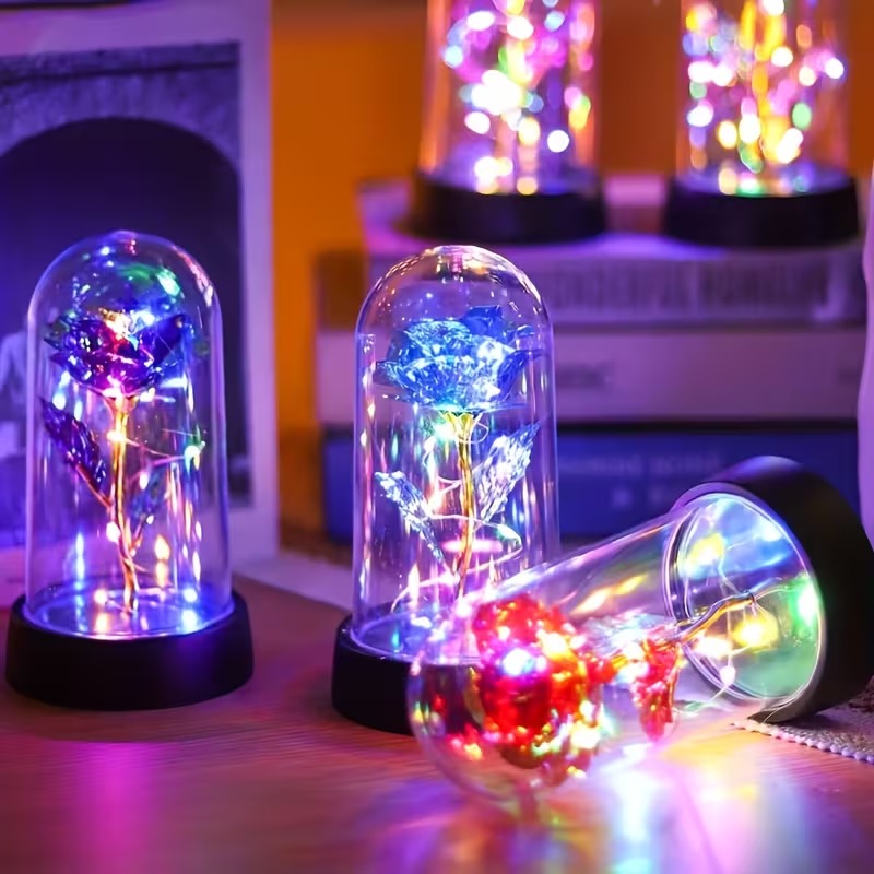 🌹 Rosa Eterna con Luz LED en Cúpula de Cristal