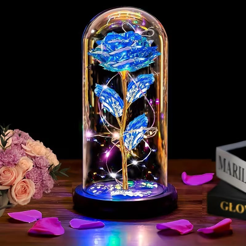 🌹 Rosa Eterna con Luz LED en Cúpula de Cristal