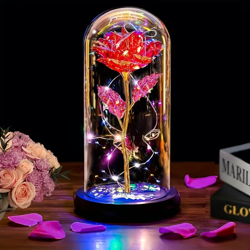 🌹 Rosa Eterna con Luz LED en Cúpula de Cristal