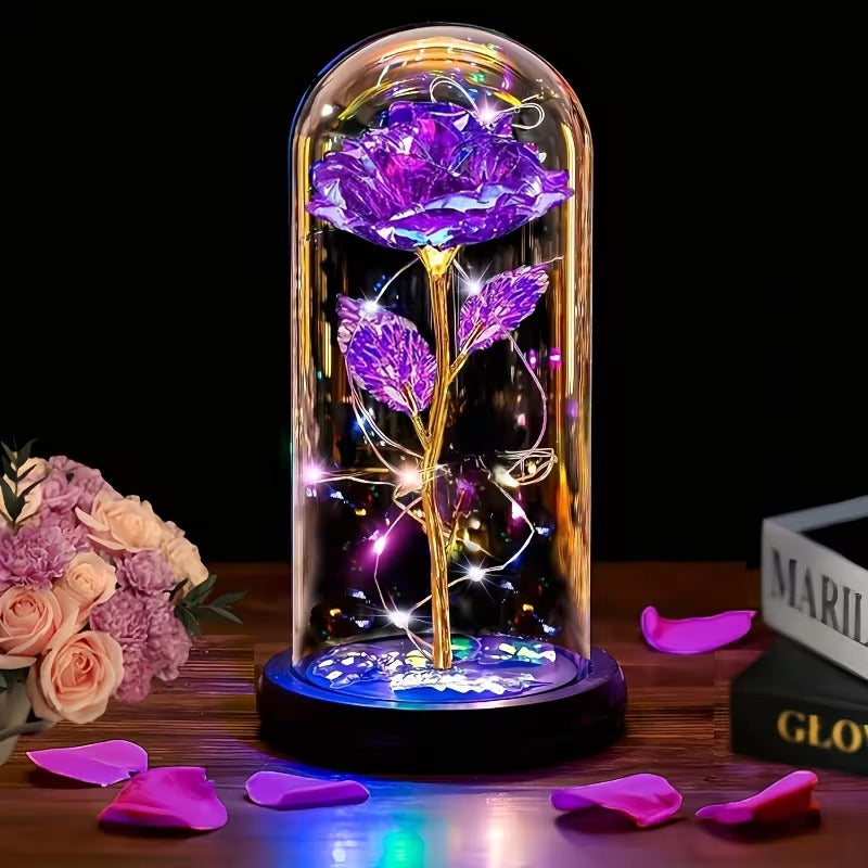 🌹 Rosa Eterna con Luz LED en Cúpula de Cristal