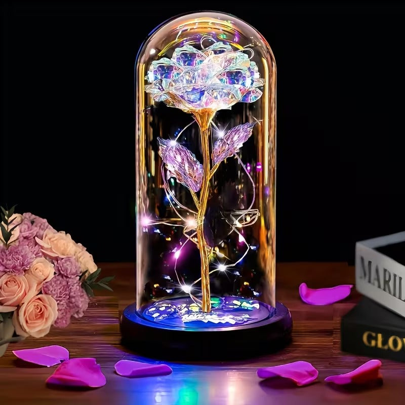 🌹 Rosa Eterna con Luz LED en Cúpula de Cristal