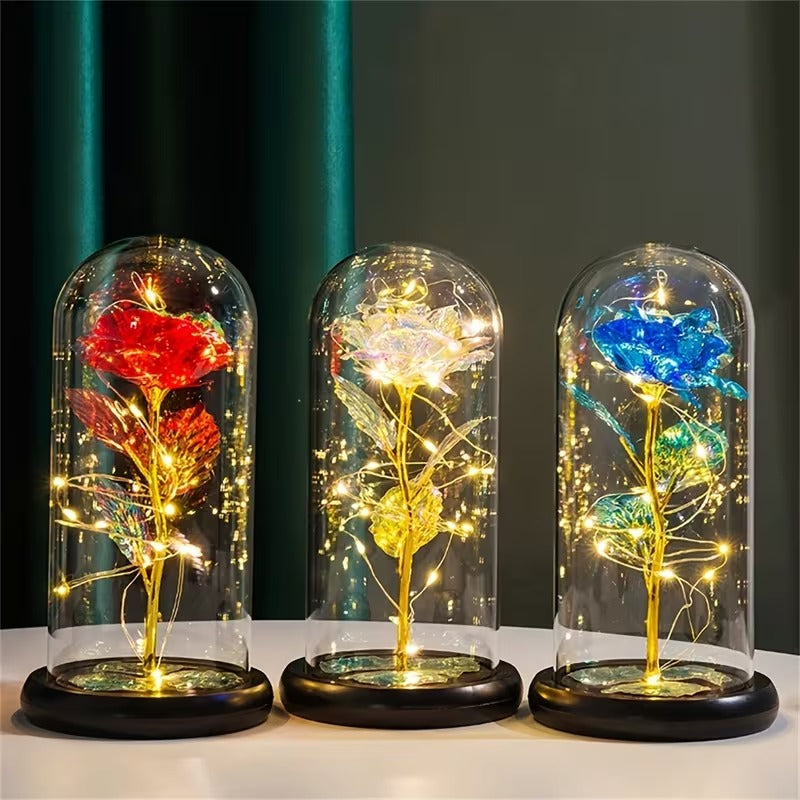 🌹 Rosa Eterna con Luz LED en Cúpula de Cristal