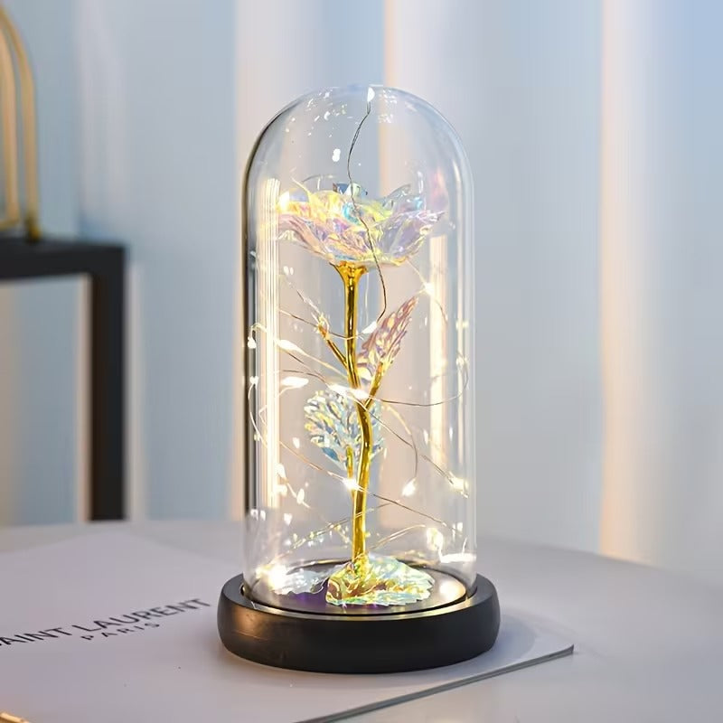 🌹 Rosa Eterna con Luz LED en Cúpula de Cristal