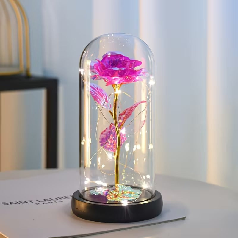 🌹 Rosa Eterna con Luz LED en Cúpula de Cristal