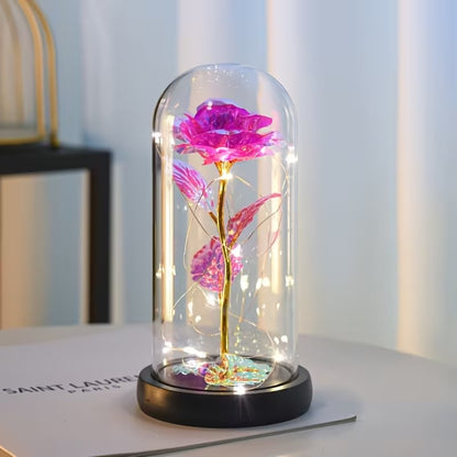 🌹 Rosa Eterna con Luz LED en Cúpula de Cristal