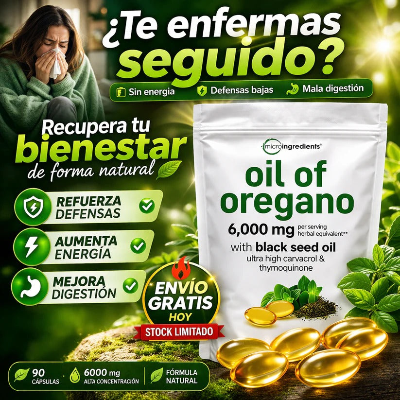 WOW💥 90 Capsulas solo en $89.900🌿 Aceite de Orégano en Cápsulas · Suplemento Natural Diario 💊 90 Cápsulas Blandas · 6.000mg por porción · Orégano + Semilla Negra Para tu rutina de bienestar natural — IMPORTADO DE USA