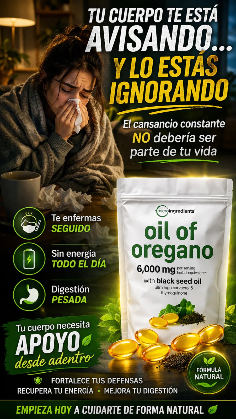 WOW💥 90 Capsulas solo en $89.900🌿 Aceite de Orégano en Cápsulas · Suplemento Natural Diario 💊 90 Cápsulas Blandas · 6.000mg por porción · Orégano + Semilla Negra Para tu rutina de bienestar natural — IMPORTADO DE USA