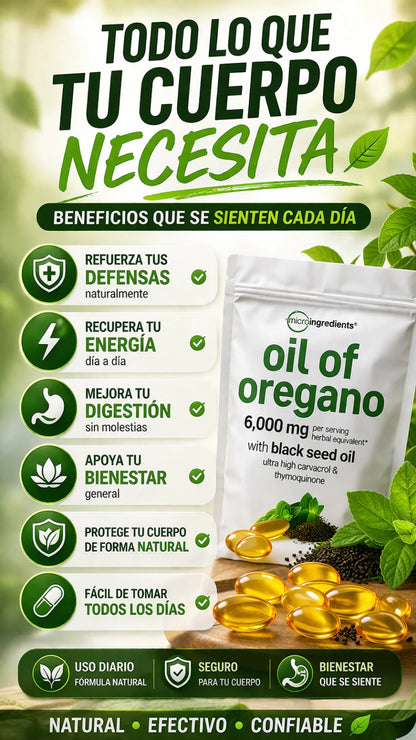 WOW💥 90 Capsulas solo en $89.900🌿 Aceite de Orégano en Cápsulas · Suplemento Natural Diario 💊 90 Cápsulas Blandas · 6.000mg por porción · Orégano + Semilla Negra Para tu rutina de bienestar natural — IMPORTADO DE USA