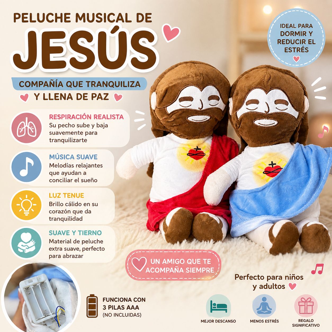 ✝️🙏 El Peluche Jesús que Respira, Brilla y Te Llena de Paz con su Sonido Relajante🎶🎵