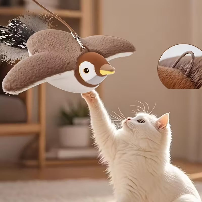 ✅ Muebles a salvo, Gatos felices 🐱🪶 PÁJARO INTERACTIVO PARA GATOS😻 Se mueve, vibra y suena como uno real