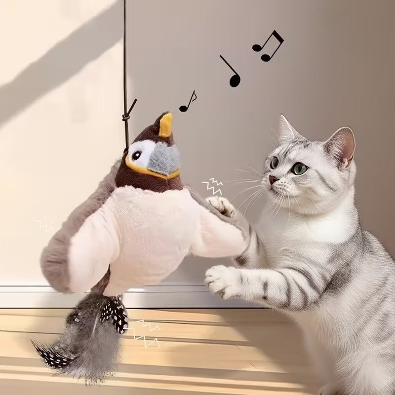 ✅ Muebles a salvo, Gatos felices 🐱🪶 PÁJARO INTERACTIVO PARA GATOS😻 Se mueve, vibra y suena como uno real