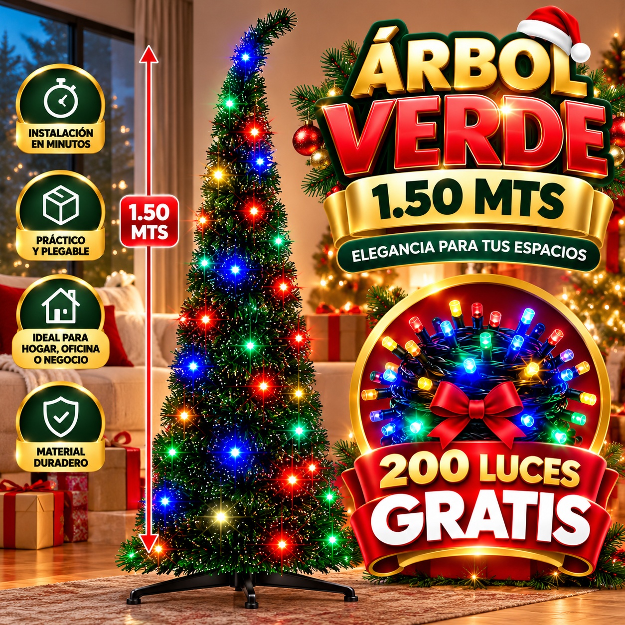 🎁🌈 ¡Tu Árbol Navideño + 200 Bombillos GRATIS!